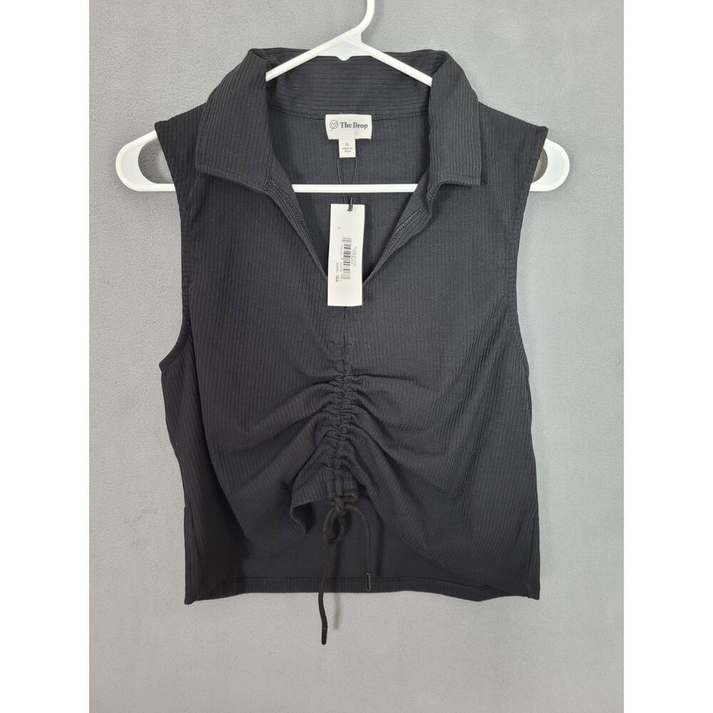 The Drop Women's Flora Cropped Fitted Collared Ruched Front TopSize XL
